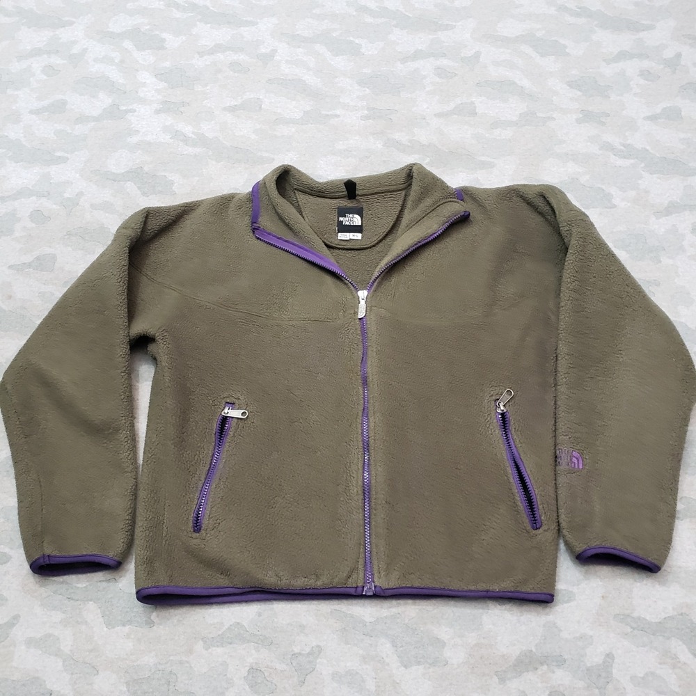 Vintage North Face Fleece Jacket Womens Large Green Full Zip Pockets Long Sleeve